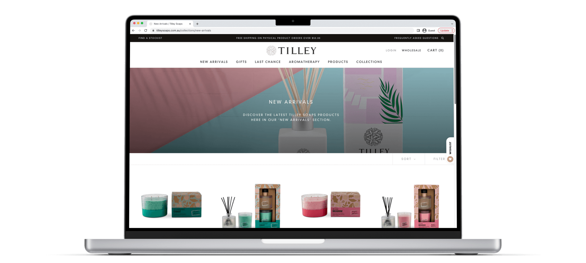 Homepage with Tilley's Handsoap website