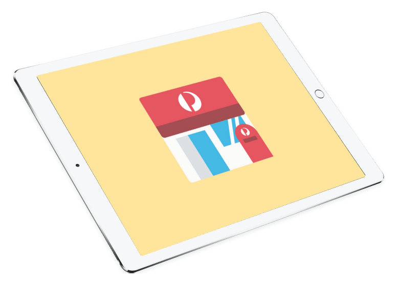 Tablet with Aus Post icon of a post office