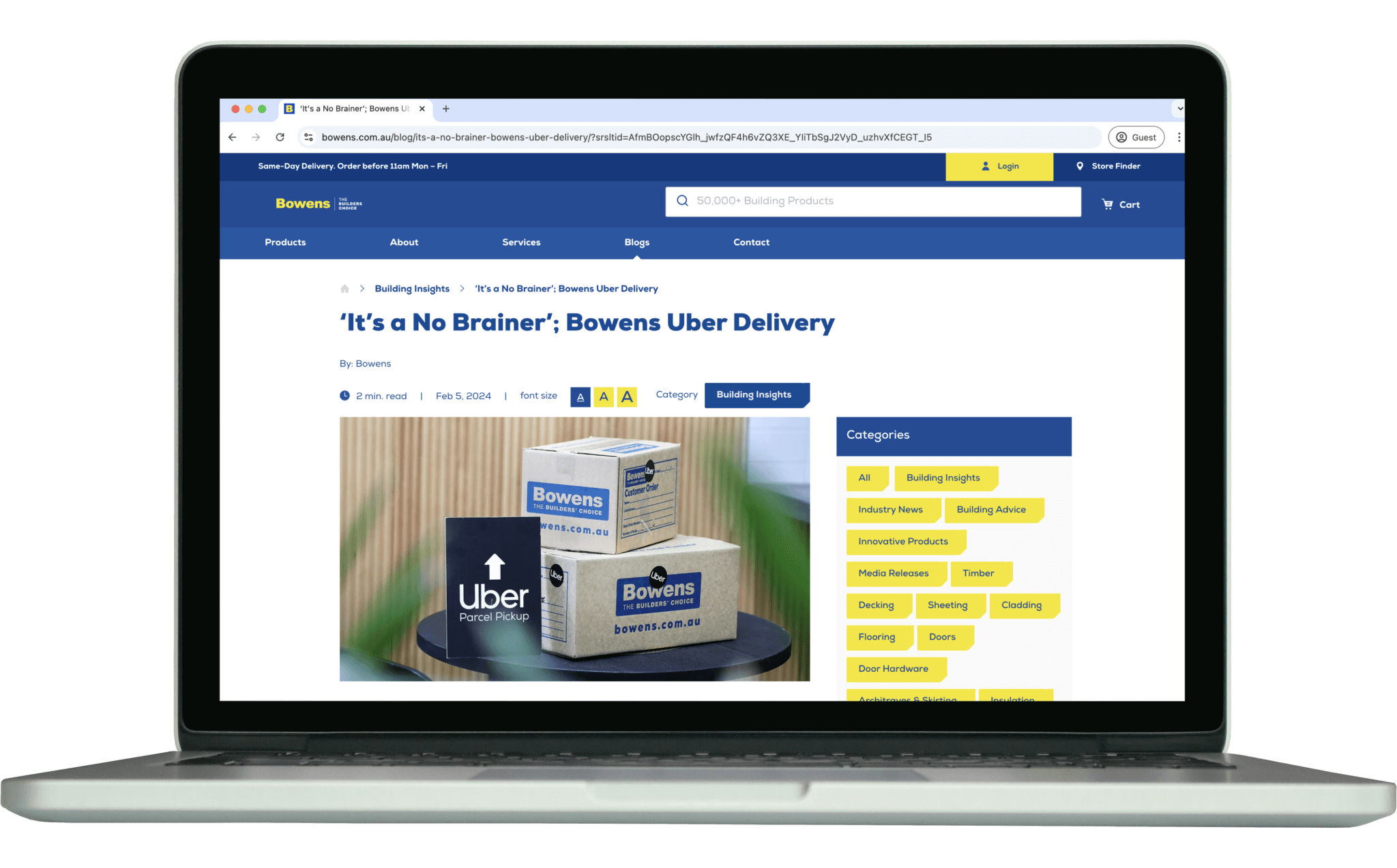 Laptop with Bowens homepage