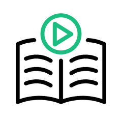 Interactive Learning Icon with Open Book and Play Button