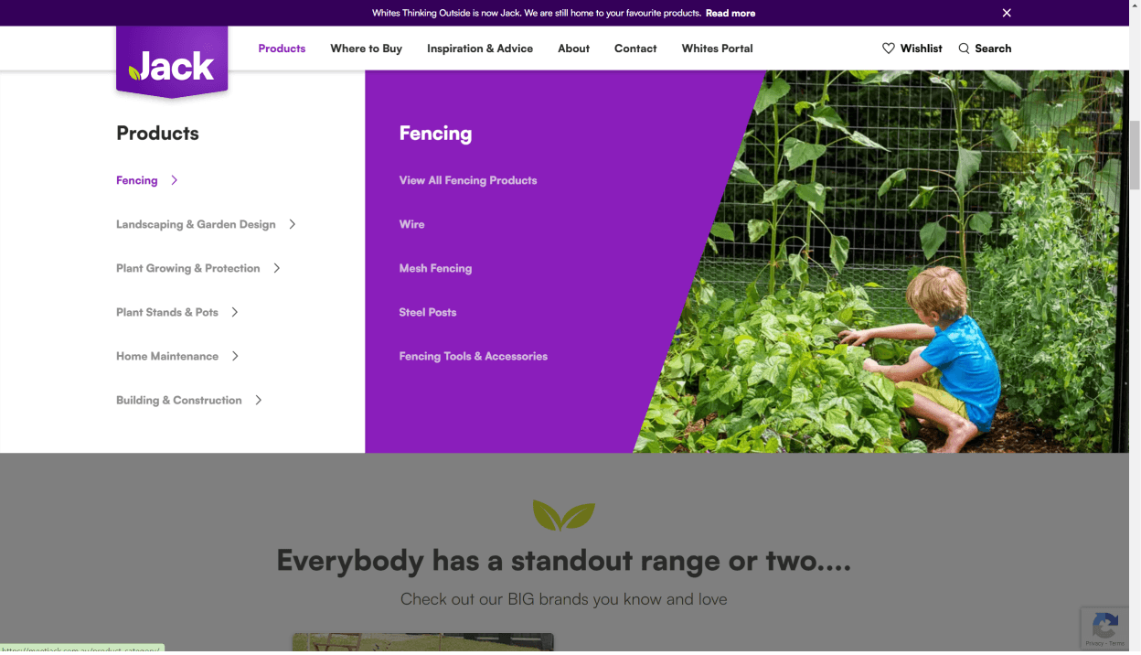 Jack website with a photo of a child