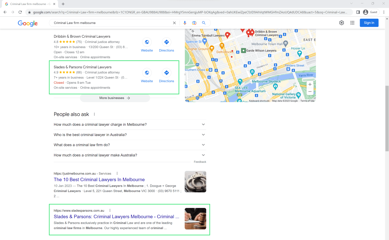 Screenshot of Criminal Law Firm Google Search
