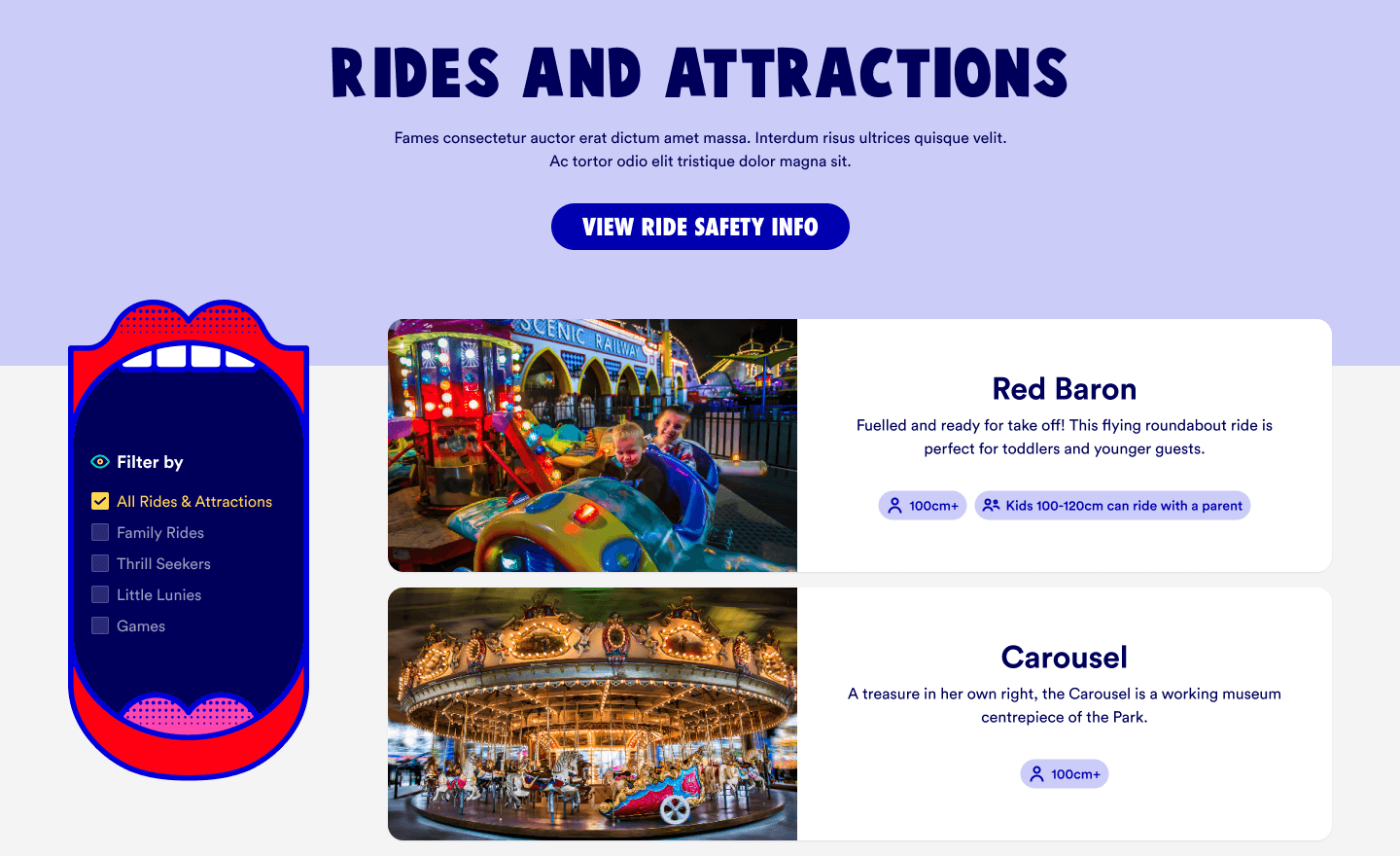 Luna Park website with Ride & Attractions