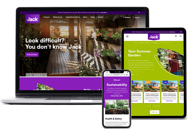 Laptop, phone and tablet with Jack website displayed