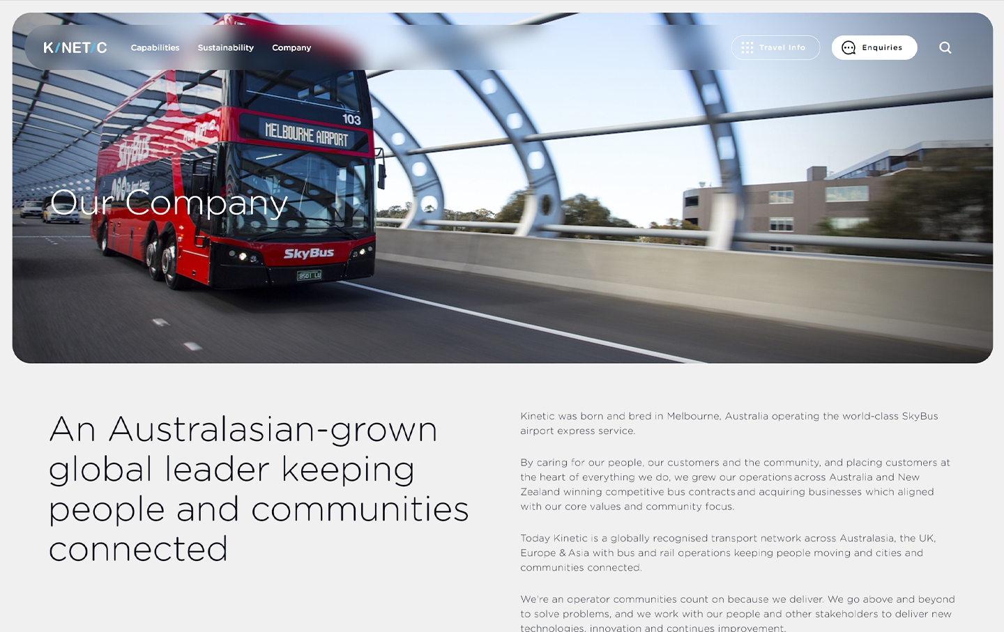 Kinetic about us page of website