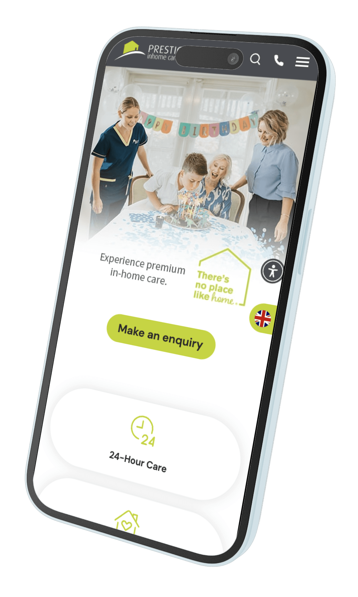 Phone with prestige home care homepage